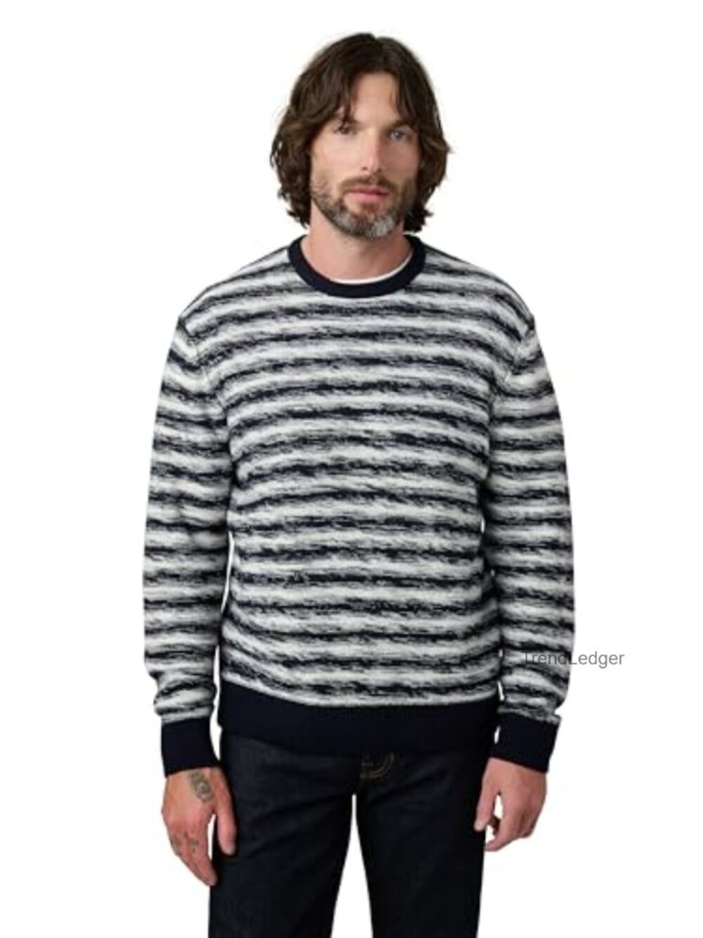 Men's Crewneck Knit Pullover Sweater Relaxed Fit Long Sleeve Wool Cashmere Blend - Picture 2 of 7